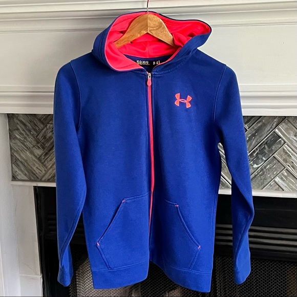 Under Armour Other - SPRING Girls UNDER ARMOUR UA Royal Blue & Neon Pink ZIP HOODIE JACKET YLG